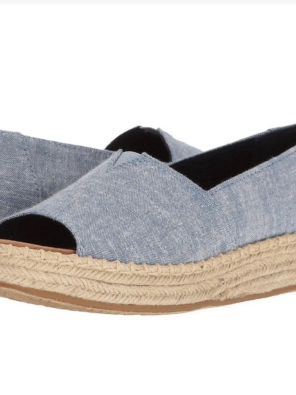 TOMS Blue Chambray Open Toe Platform Alpargatas